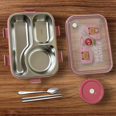 Masox Store Bento Box 3 Compartment Lunchbox Pink_new4 3 Containers Lunch Box(1100 ml, Thermoware)