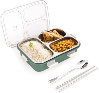 NAIRO Stainless Steel Lunch Box with Air Tight Spill Proof Lid, (green) Tiffin Box 3 Containers Lunch Box(500 ml, Thermoware)