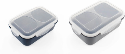 MAGICSPOON 3 Section Lunch Box with Spoon & Fork with Air Tight Lid (Grey,Blue,1200 ml) 2 Containers Lunch Box(1200 ml)