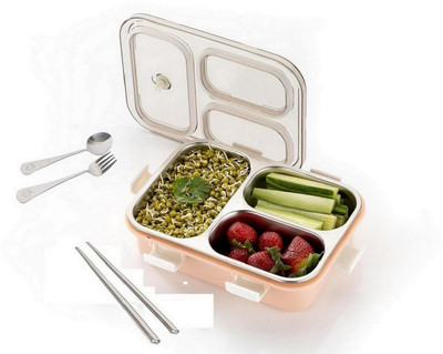 PBKN Steel Lunch Dabba – Insulated, Leak‑Proof & Spoon Fork 3 Containers Lunch Box(900 ml)
