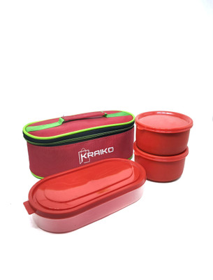 KRAIKO Red Classic Lunch Box 3 Containers Lunch Box(1032 ml, Thermoware)