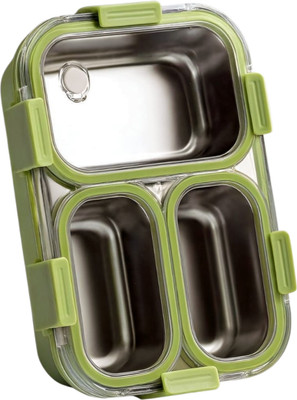 AROSSIM Stainless Steel 3 Compartment Lunch Box with Spoon & Fork 3 Containers Lunch Box(750 ml, Thermoware)