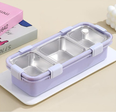 cuddlenest Premium 3-Compartment Stainless Steel Snack Box | Leak-Proof & BPA-Free 3 Containers Lunch Box(650 ml, Thermoware)