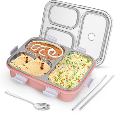 RBGIIT Leakproof Stainless Steel Lunch Box with Spoon, Fork, Chopsticks & Locking Lid 3 Containers Lunch Box(750 ml, Thermoware)