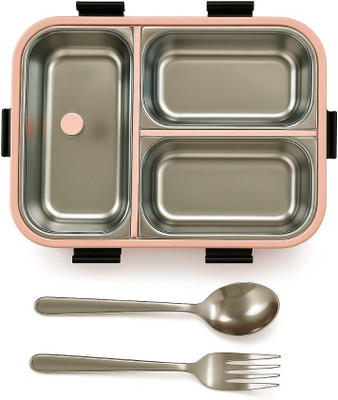 RitSam Leak Proof Stainless Steel Lunch Box with Spoon & Fork, BPA-Free Tiffin 3 Containers Lunch Box(800 ml, Thermoware)