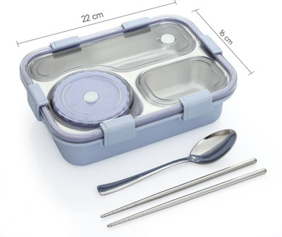 VSELL Lunch Box 3 Compartment Leakproof, Stainless Steel, With Chopstick 3 Containers Lunch Box(750 ml, Thermoware)