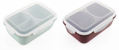 MAGICSPOON 3 Section Lunch Box with Spoon & Fork with Air Tight Lid (Pista,Maroon,1200 ml) 2 Containers Lunch Box(1200 ml)