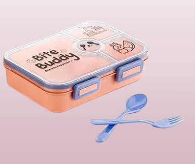 alakh Stay-Fresh Bite Buddy Lunch Box | 4 Compartments | Built-In Cutlery Set 4 Containers Lunch Box(1000 ml)