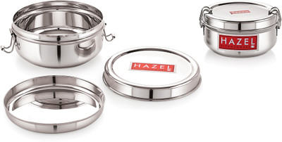 HAZEL Stainless Steel Traditional Design Tiffin Lunch Container with Locking Clip Set of 2, 350 & 700 ML 2 Containers Lunch Box(700 ml)