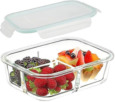 Gopani Lunch Box with Lid Glass Lunch BOX & Three Compartment Lunch (PACK OF 1) 3 Containers Lunch Box(1000 ml)