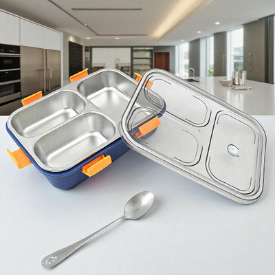 Colorbee Durable 3-CompartmentSteel Lunch Box with Silicone Seals and Locking Clips 3 Containers Lunch Box(750 ml, Thermoware)