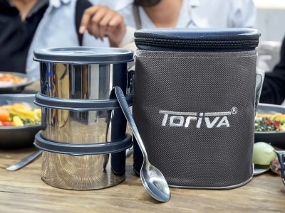 TORIVA Premier Stainless Steel Lunch Box for Office, School, College (Grey) 3 Containers Lunch Box(450 ml)