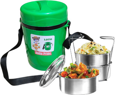 India Pride Hot Tiffin Carrier Lunch Box with SS 3 + 1 Containers - 300 ml Each Box ,Small 3 Containers Lunch Box(900 ml, Thermoware) India Pride Hot Tiffin Carrier Lunch Box with SS 3 + 1 Containers - 300 ml Each Box ,Small 3 Containers Lunch Box(900 ml, Thermoware)