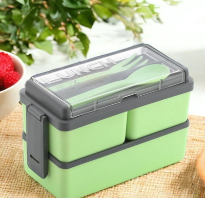 OMORTEK Rectangular Classy 3 Section with 1 Spoon & 1 Fork 3 Containers Lunch Box(1500 ml)