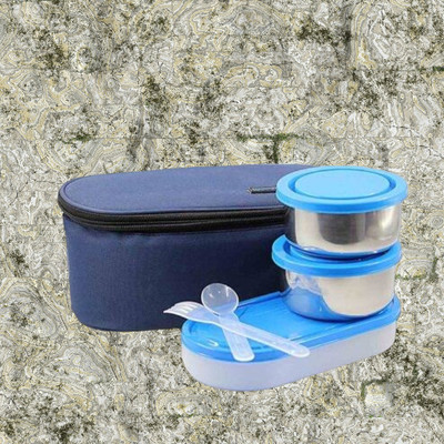 Hriday Lunch Box 3 containers 600ml Blue 043 3 Containers Lunch Box(1 L)