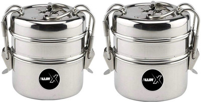 AOLLYX Stainless steel Clipper Tiffin Lunch traditional 8*2 (PACK OF 2 ) 2 Containers Lunch Box(800 ml)