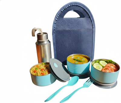 Nestoryca Trendy MICROWAVE SAFE SS Tiffin Set with SS Bottle (350ml x 3 + 500ml) 4 Containers Lunch Box(1550 ml, Thermoware) Nestoryca Trendy MICROWAVE SAFE SS Tiffin Set with SS Bottle (350ml x 3 + 500ml) 4 Containers Lunch Box(1550 ml, Thermoware)