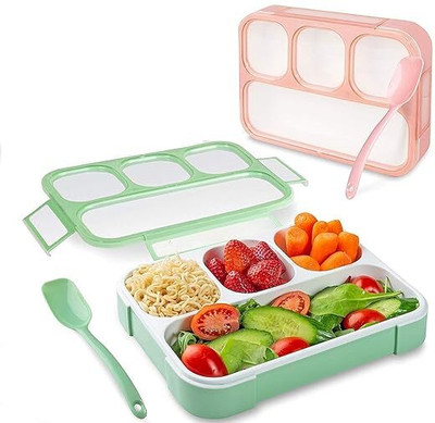 RAMOKADU 4 Compartment Plastic lunch box with removable divided contaioners with 1 Spoon 1 Containers Lunch Box(1200 ml, Thermoware)