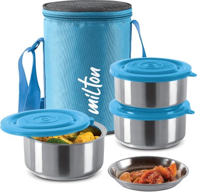 MILTON Ambition 3 Stainless Steel Tiffin, 300 ml Each with Jacket, Blue 3 Containers Lunch Box(900 ml)