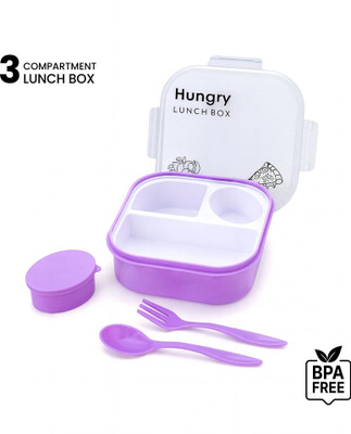 JIVEEX Hungry Lunch Box Set |4 Compartment Lunch Box with Spoon, Fork & Sauce Cup 4 Containers Lunch Box(1500 ml)