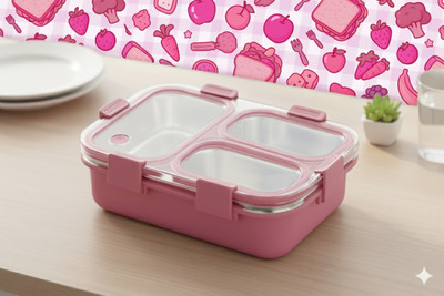 VRJK Kids Lunch Box With Mini Container & Spoon Fork Lunch Box for Kids Tiffin Box 3 Containers Lunch Box(750 ml, Thermoware)
