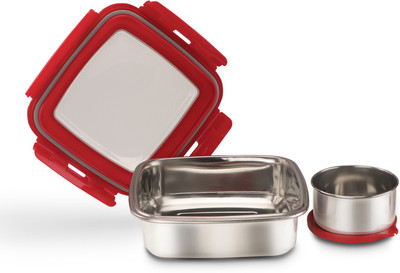 NAYASA Eco Lock Steel| Four Side Clip Lock 1 Containers Lunch Box(800 ml)