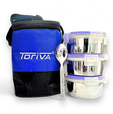 TORIVA EZY MEAL GENERO SET OF 3 CLIP & CARRY CONTAINER(1200 ml)+ZIPPER BAG+1 Spoon FREE 3 Containers Lunch Box(1200 ml, Thermoware)