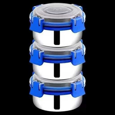 Modern Essentials Stainless Steel Airtight Lid Container With 4 Side Clip Lock Container/Lunch Box 3 Containers Lunch Box(300 ml)