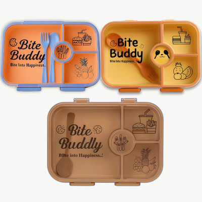 Gudstick Multicolor 4 Compartment Lunch Box , Microwave Safe, Leakproof Bento Box. 4 Containers Lunch Box(900 ml)