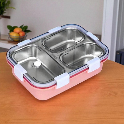 Colorbee Classic Stainless Steel Lunch Box with 3 Leakproof Compartments and Bamboo Lid 3 Containers Lunch Box(750 ml, Thermoware)