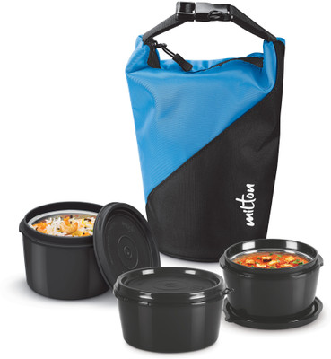 MILTON Micro Meal Mega Lunch Box(3 Containers 1x450ml , 2x320ml each) With Jacket,Blue 3 Containers Lunch Box(1090 ml)