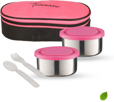 Trueware Super Lunch Pack SS Container with Insulated Bag 300 ML 2 Containers Lunch Box(600 ml)