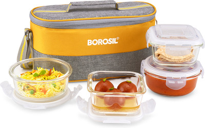 BOROSIL Zest Borosilicate Glass Lunchbox 4 Containers Lunch Box(1440 ml)