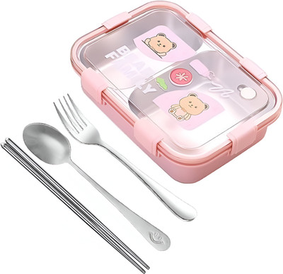 RBGIIT Leakproof Kids Lunch Box with Bear Design, 2 Compartments, Utensils Set 2 Containers Lunch Box(750 ml, Thermoware)