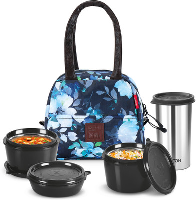 MILTON Floret Tiffin (3 Containers, 180 /320 /320 ml; 1 Tumbler, 415 ml) With Jacket 3 Containers Lunch Box(1200 ml)