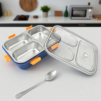 Colorbee Leak-Resistant 3-Compartment Steel Lunch Box for Office and Travel 3 Containers Lunch Box(750 ml, Thermoware)