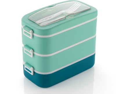 UPSILON Bento Plastic LunchBox with Spoon & Fork for School-College & Office (PISTA - 3) 3 Containers Lunch Box(2100 ml)