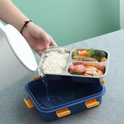 Decowell Lunch Box 3 Compartment Blue (750 ML) 3 Containers Lunch Box(750 ml)