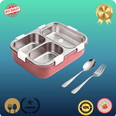 MOIRA INTERNATIONAL Lunch Box 3 Compartment Leakproof, Stainless Steel, With SPOON & FORK_P121 3 Containers Lunch Box(1000 ml, Thermoware)