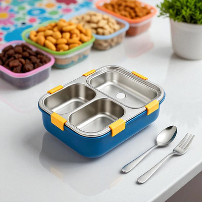 HPHCRAFTT Leak Proof 3 Compartment Meal Prep Container for Office School Tiffin Box 3 Containers Lunch Box(750 ml, Thermoware)