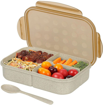 KARTUNBOX Plastic Wheat Straw Lunch Box with 3 Compartments 1 Containers Lunch Box(1100 ml)