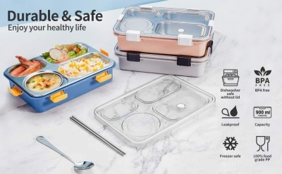 Kello ™ 4 Compartment Stainless Steel Lunch Boxes Tiffin Box for Adult Kids Lunch Box 4 Containers Lunch Box(850 ml, Thermoware)