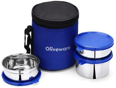 Oliveware Retro Premium Lunch Box | Stainless Steel | 3 containers with Stylish Carry Bag 3 Containers Lunch Box(450 ml, Thermoware)