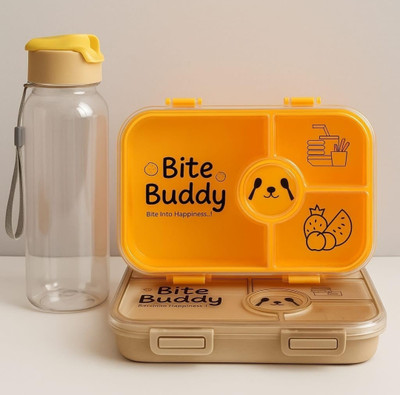 Terafikat Bite Buddy Lunch Box with Water Bottle | Leak Proof BPA-Free Tiffin Box Set 4 Containers Lunch Box(750 ml)