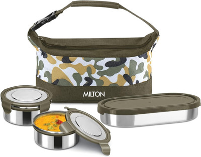 MILTON Camo Delight Stainless Steel Tiffin 3 Containers Lunch Box(1010 ml)