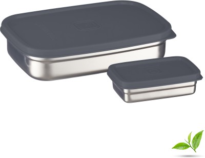 Trueware Bent Steel Stainless Steel Air Tight 2 Containers Lunch Box(1050 ml)