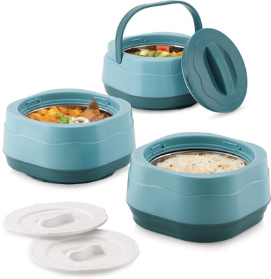 Nabhya Insulated Steel & Plastic Lunch Box Containers with Handle & Lid Each Container 3 Containers Lunch Box(500 ml, Thermoware)