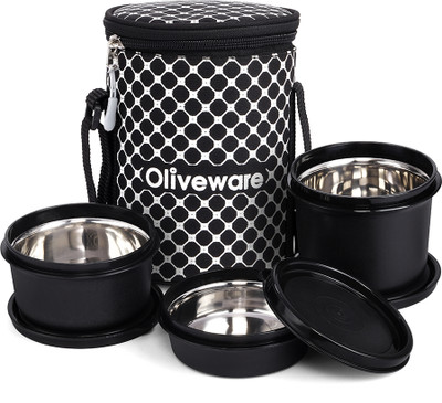 Oliveware Maxx Lunch Box with Bag | Microwave Safe 3 Containers Lunch Box(1340 ml)