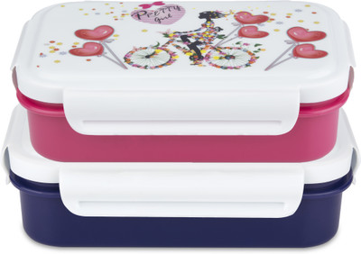 Nabhya Combo Of 2 Small Size Steel Plastic Spill Proof ,Tiffin With Plastic Katori 2 Containers Lunch Box(500 ml)