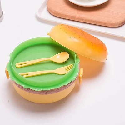 FROXY CARTS Leak Proof Plastic Lunch Box Burger Shape Lunch Box For Kids Lunch Box 3 Containers Lunch Box(600 ml)